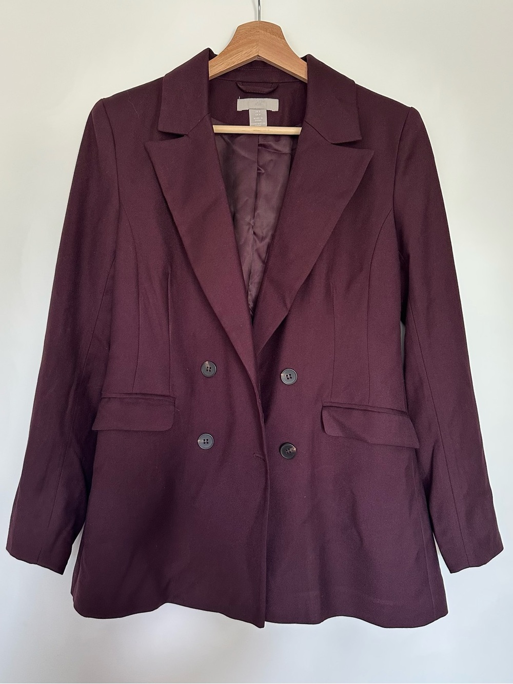 Women's Double-Breasted Blazer Jacket - Deep Plum - Picture 2 of 3